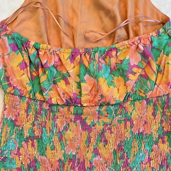 Lost + Wander Eternal Lights Mini Dress Peach Floral Backless Smocking Size L - Picture 12 of 15